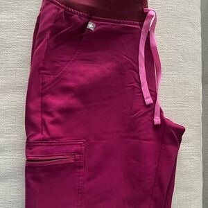 FIGS Zamora Joggers Dark Magenta with Pink Drawstring
